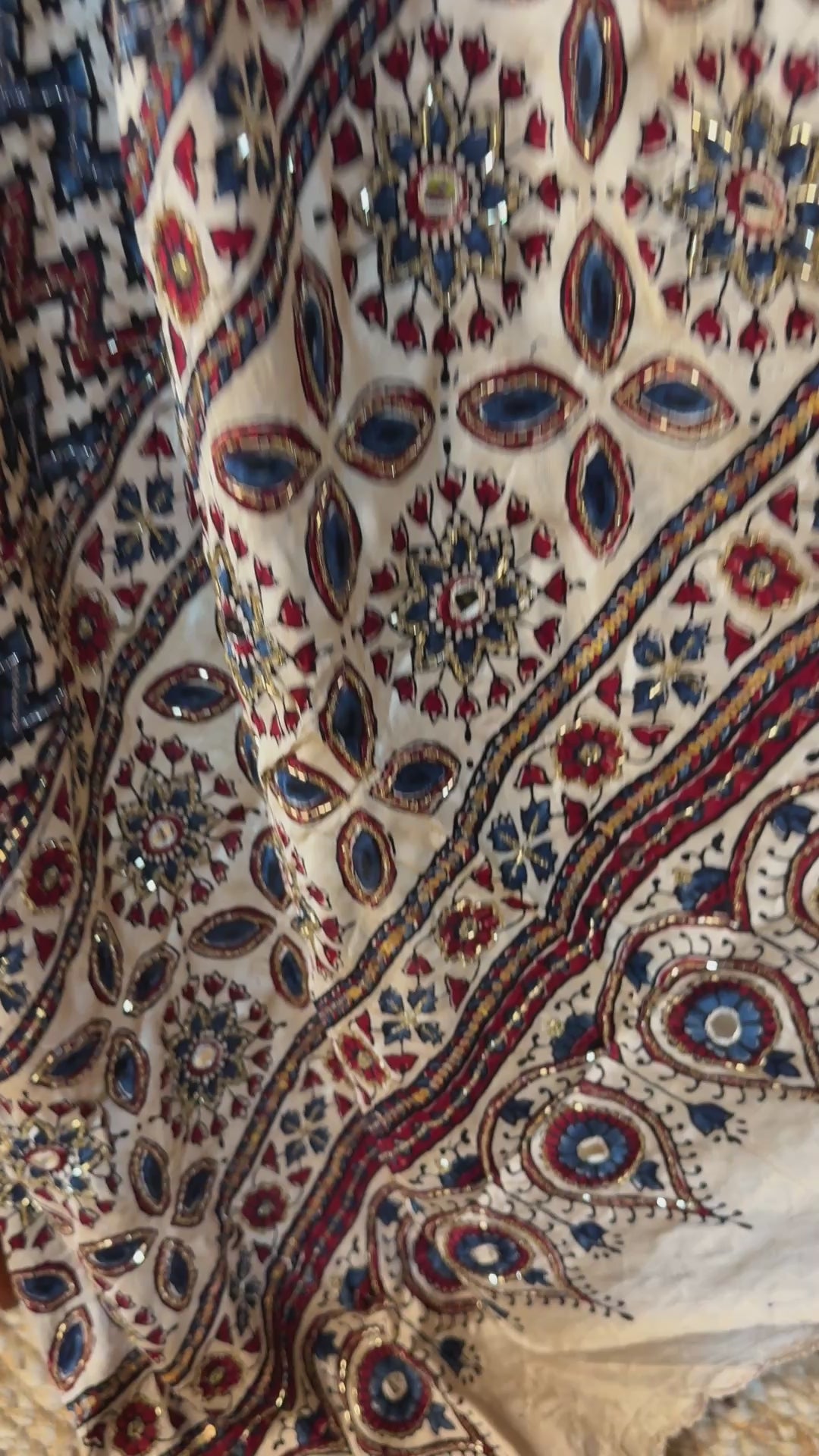 Modal silk saree with bead and mirror work , stitched blouse