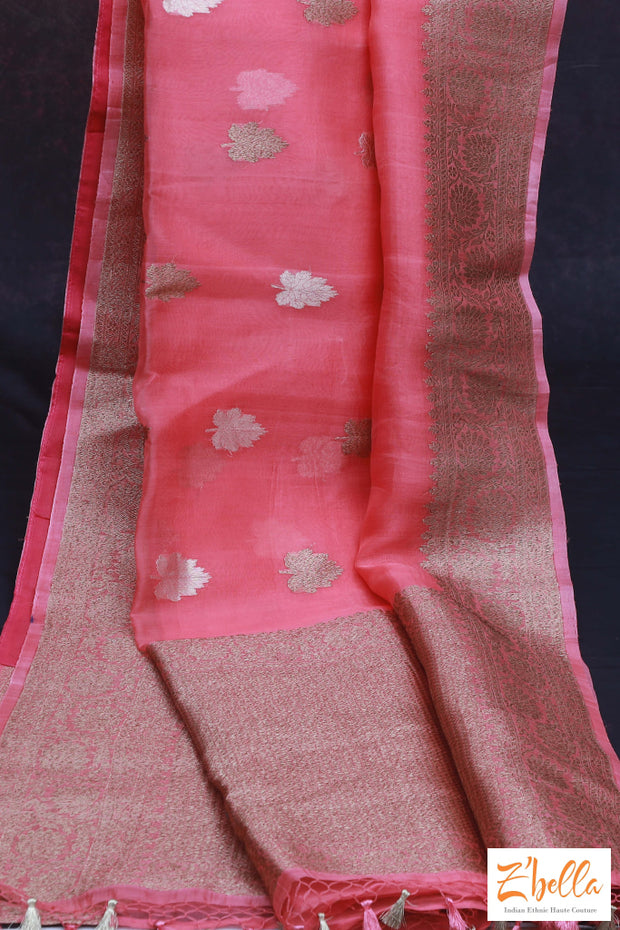 Pure Kora Banarsi Saree With Stitched Blouse Saree