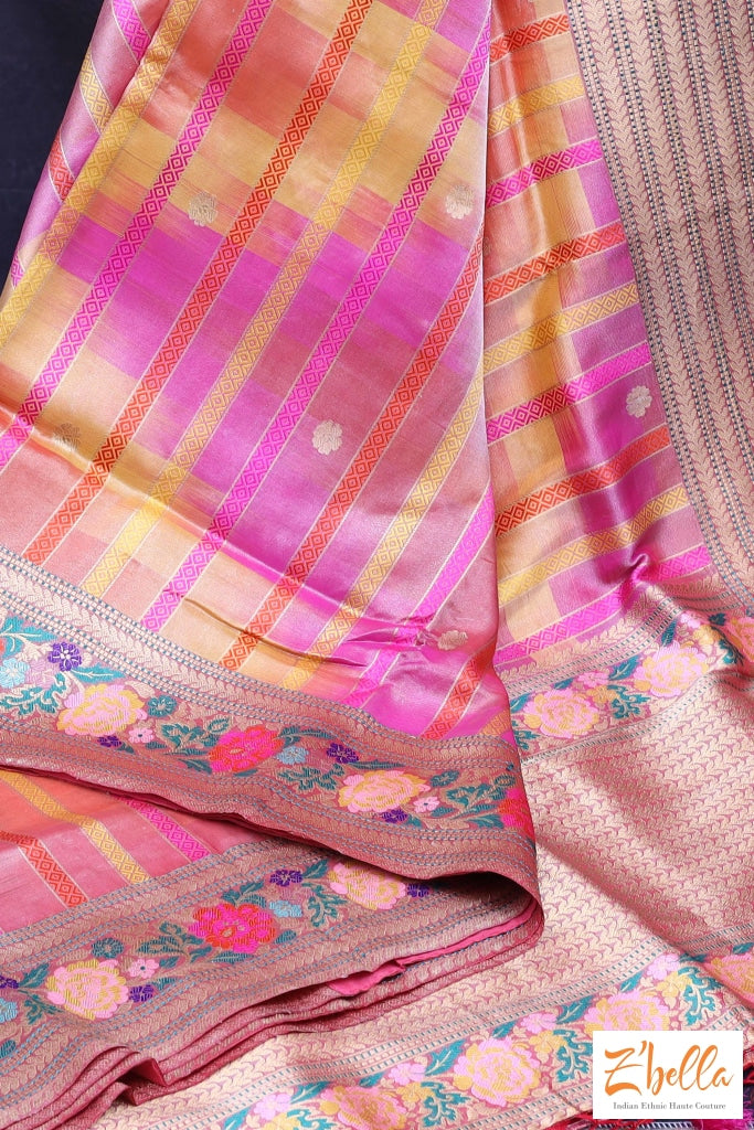 Pure Silk Designer Tissue Handwoven Silk Saree With Paithani Border Stitched Blouse Saree