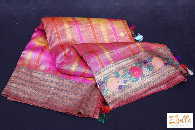 Pure Silk Designer Tissue Handwoven Silk Saree With Paithani Border Stitched Blouse Saree