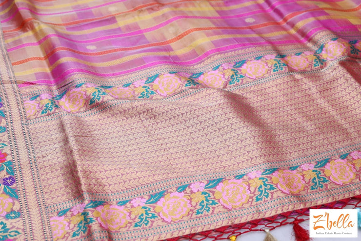 Pure Silk Designer Tissue Handwoven Silk Saree With Paithani Border Stitched Blouse Saree