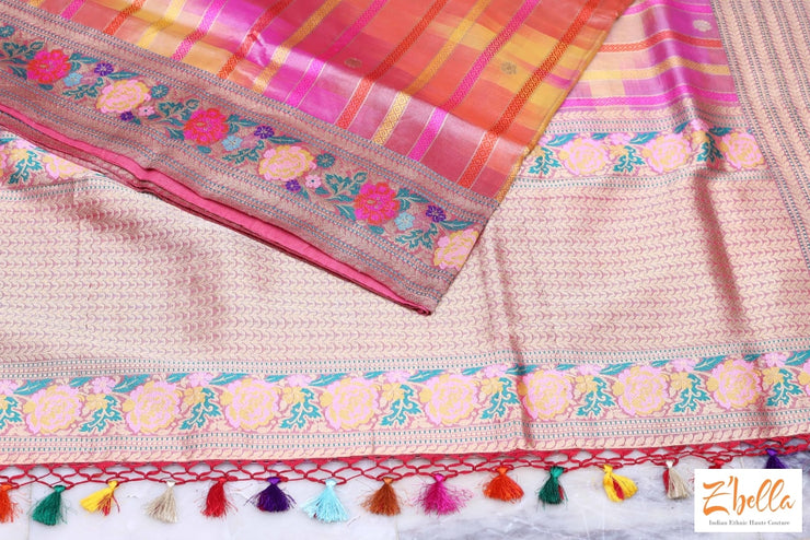 Pure Silk Designer Tissue Handwoven Silk Saree With Paithani Border Stitched Blouse Saree