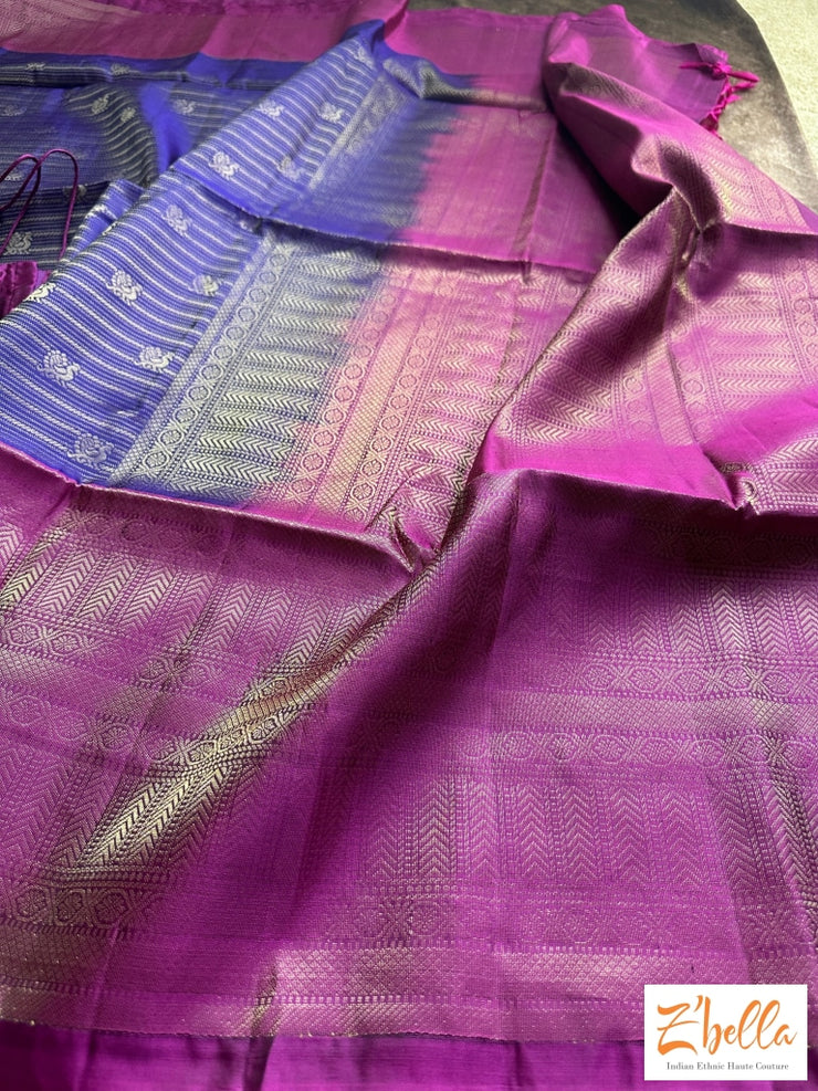 Purple And Majenta Brocade Soft Silk Saree With Stitched Blouse Saree