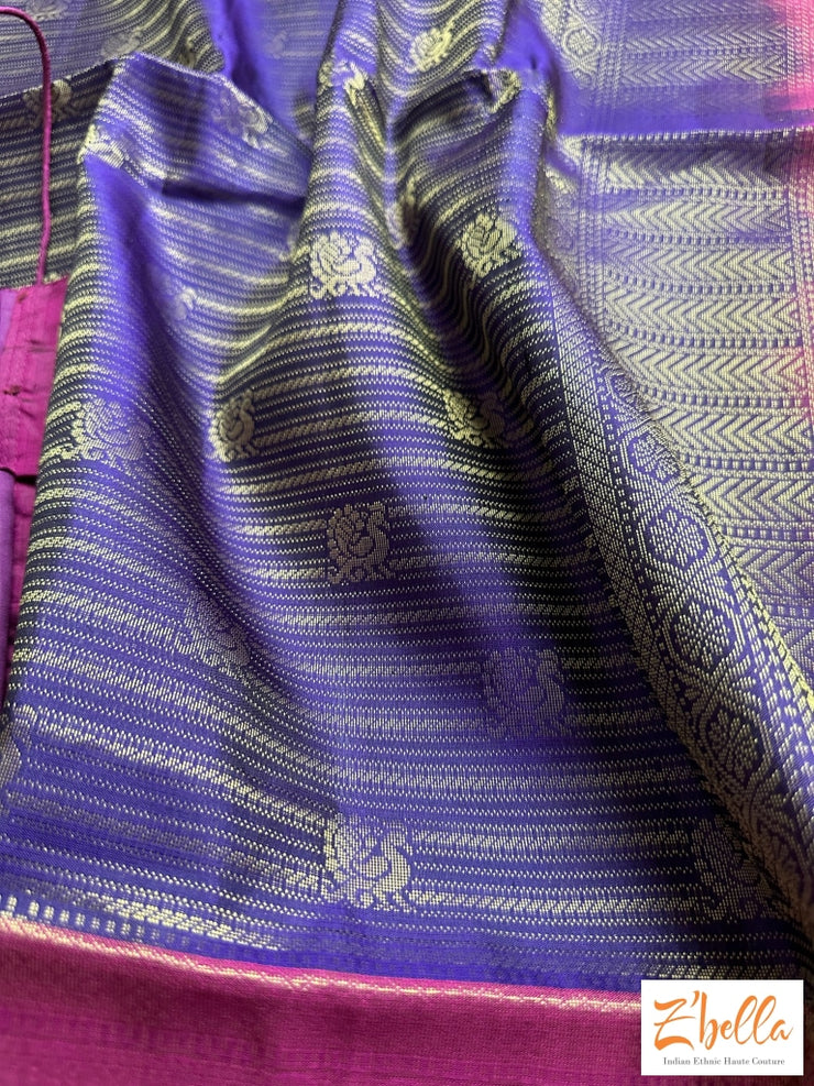 Purple And Majenta Brocade Soft Silk Saree With Stitched Blouse Saree