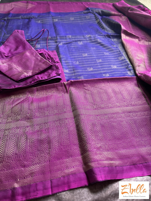 Purple And Majenta Brocade Soft Silk Saree With Stitched Blouse Saree