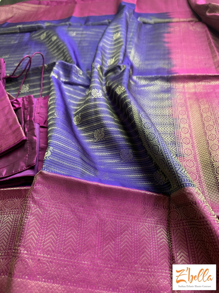 Purple And Majenta Brocade Soft Silk Saree With Stitched Blouse Saree