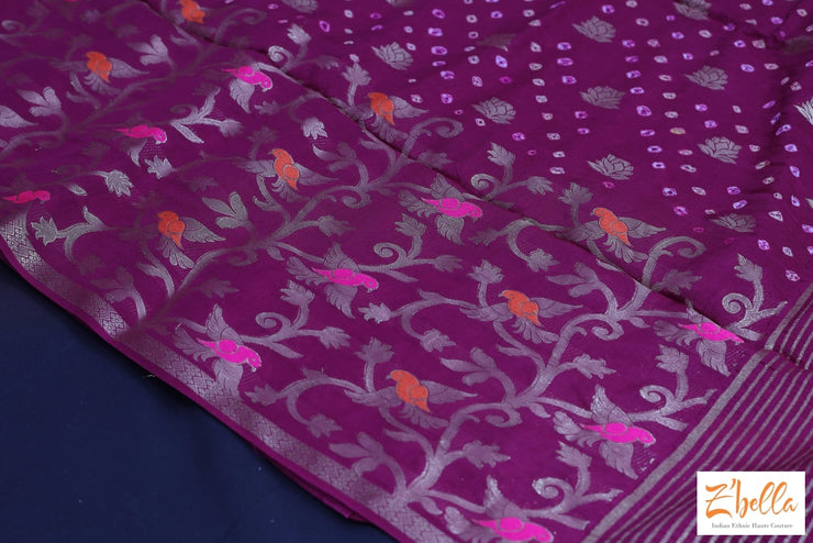 Purple Bandini Crepe Saree With Bp Saree
