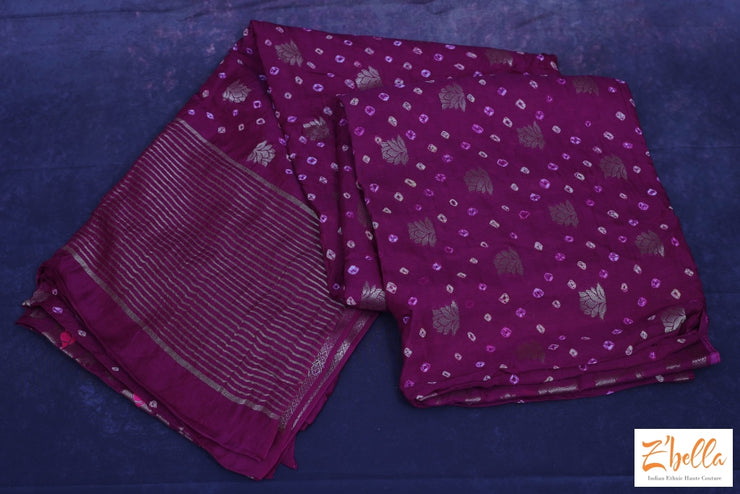 Purple Bandini Crepe Saree With Bp Saree