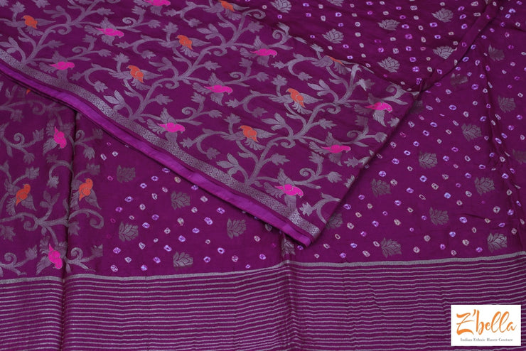 Purple Bandini Crepe Saree With Bp Saree
