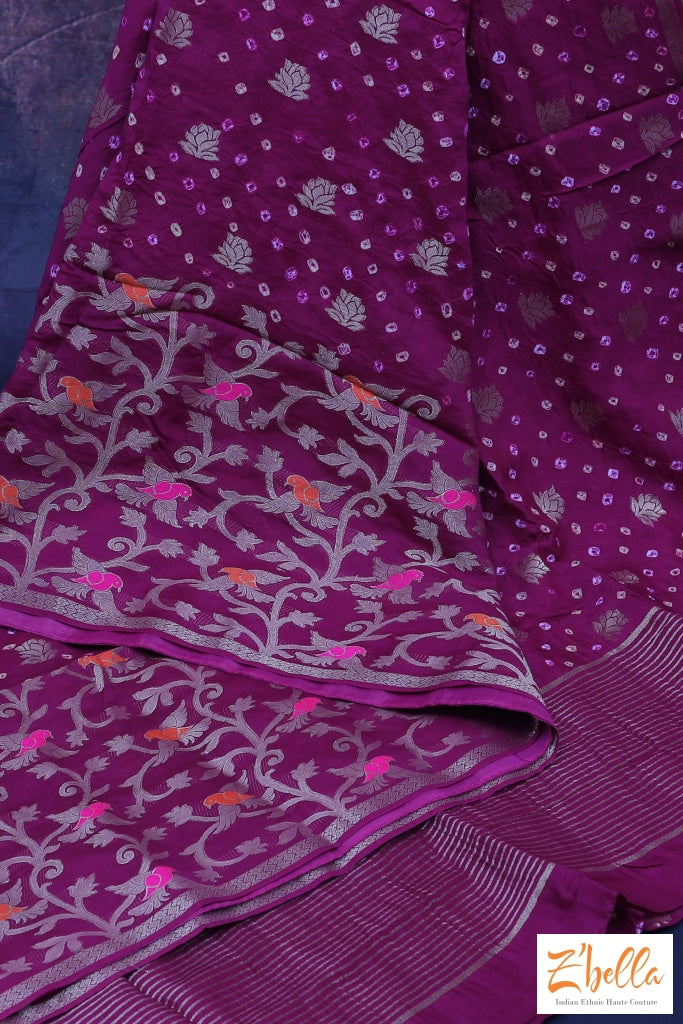 Purple Bandini Crepe Saree With Bp Saree