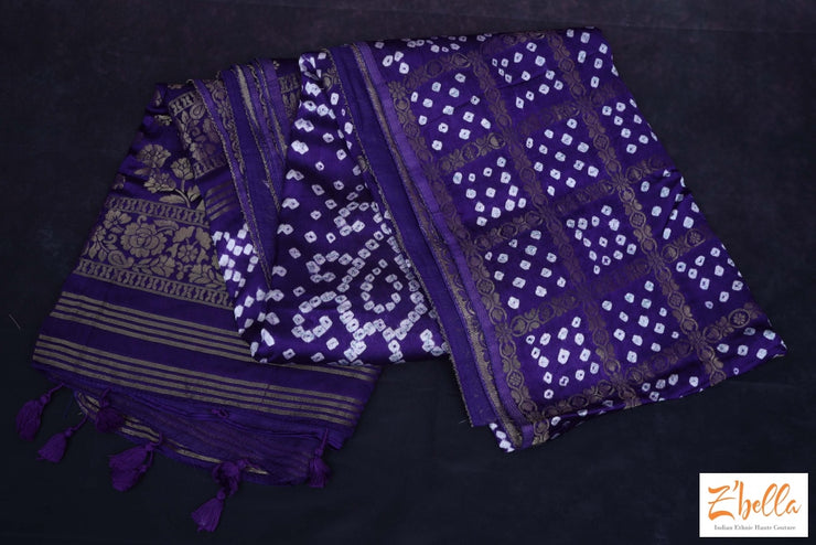Blue Gajji Silk Bandini Saree With Banarsi Border Stitched Blouse Saree