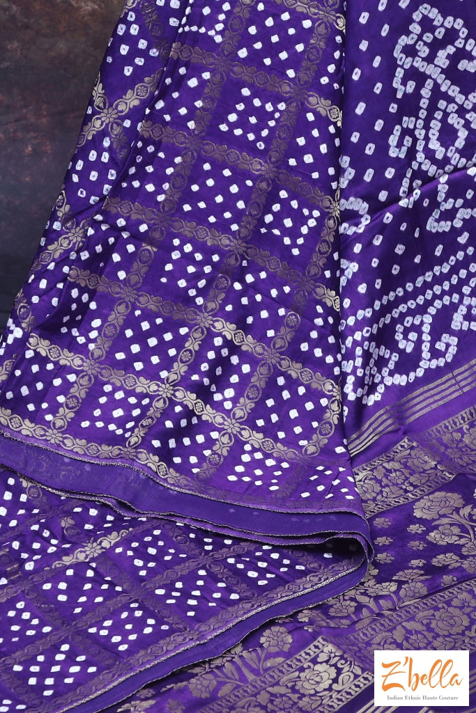 Blue Gajji Silk Bandini Saree With Banarsi Border Stitched Blouse Saree