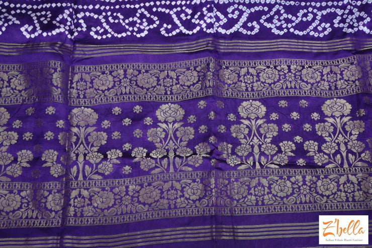 Blue Gajji Silk Bandini Saree With Banarsi Border Stitched Blouse Saree