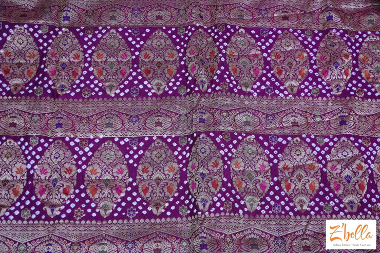 Purple Gajji Silk Bandini Saree With Banarsi Border Stitched Blouse Saree