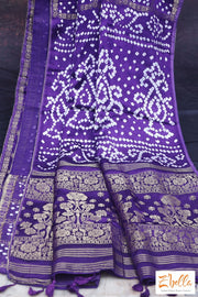 Blue Gajji Silk Bandini Saree With Banarsi Border Stitched Blouse Saree