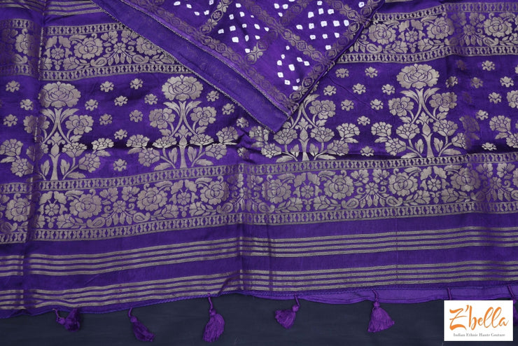 Blue Gajji Silk Bandini Saree With Banarsi Border Stitched Blouse Saree