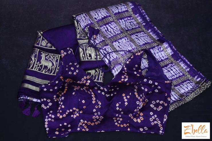 Blue Gajji Silk Saree With Banarsi Border Stitched Blouse Saree