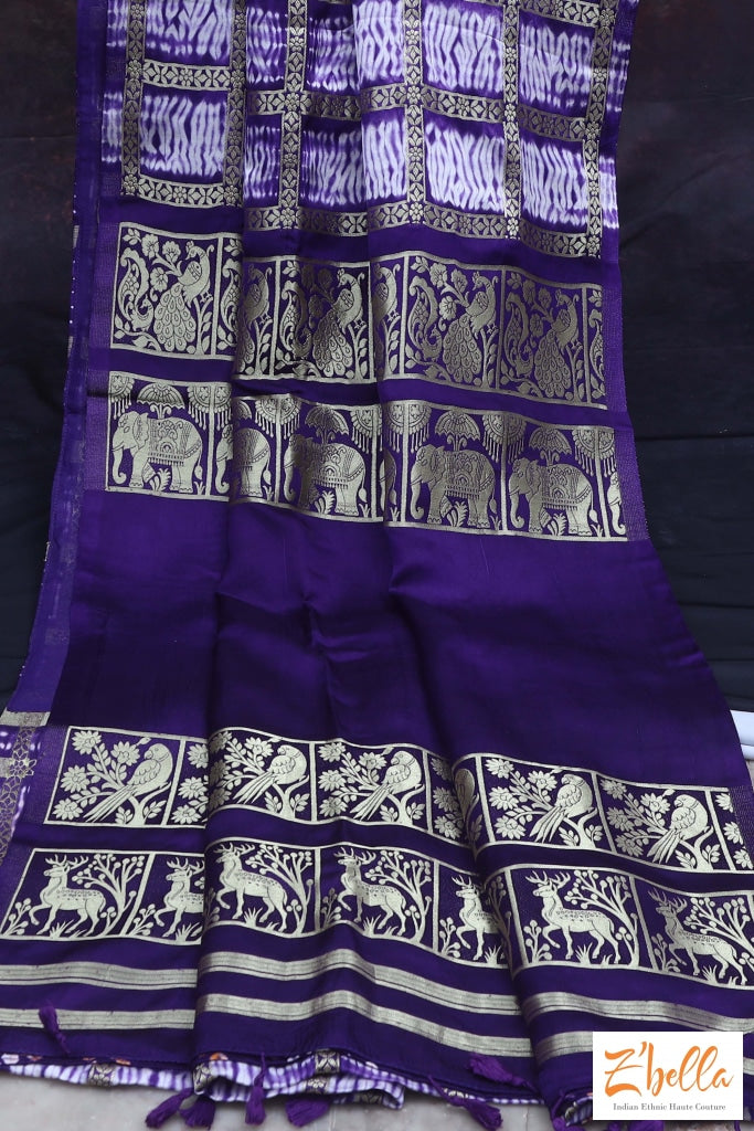 Blue Gajji Silk Saree With Banarsi Border Stitched Blouse Saree