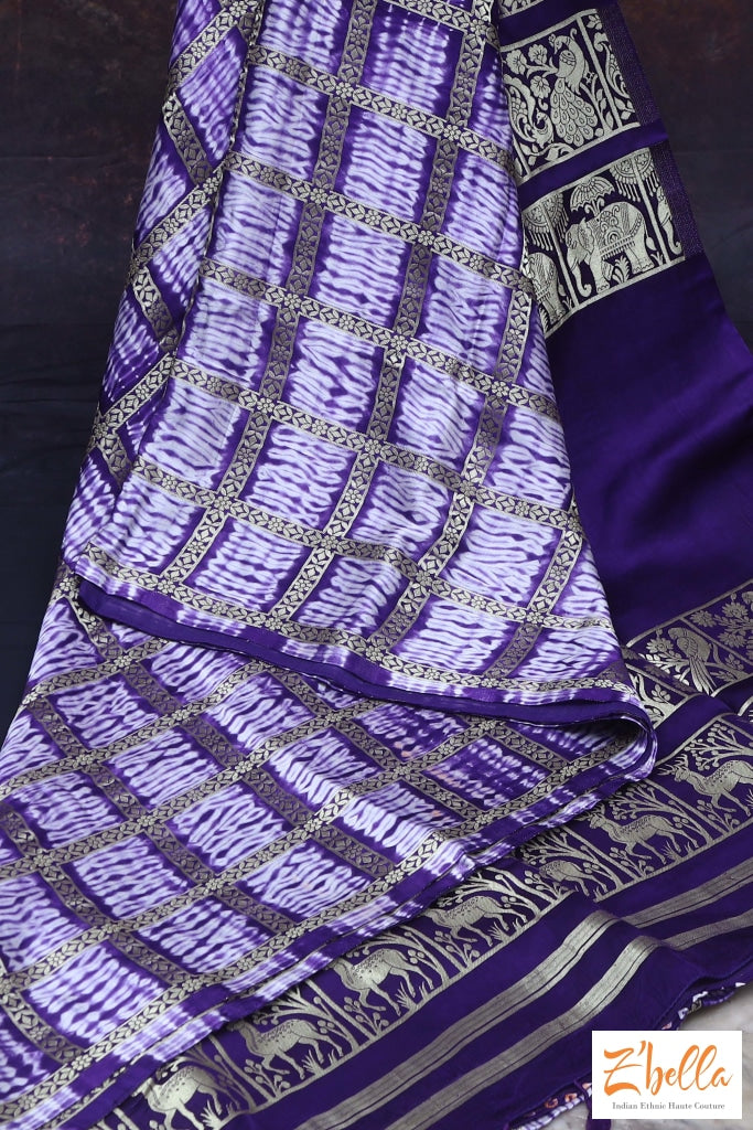Blue Gajji Silk Saree With Banarsi Border Stitched Blouse Saree