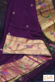 Purple Handwoven Paithani Pure Cotton Saree With Stitched Blouse Saree