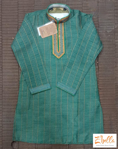 Rama Green Color Kurta With Neck Embroidary Bottom Boy Kids Set