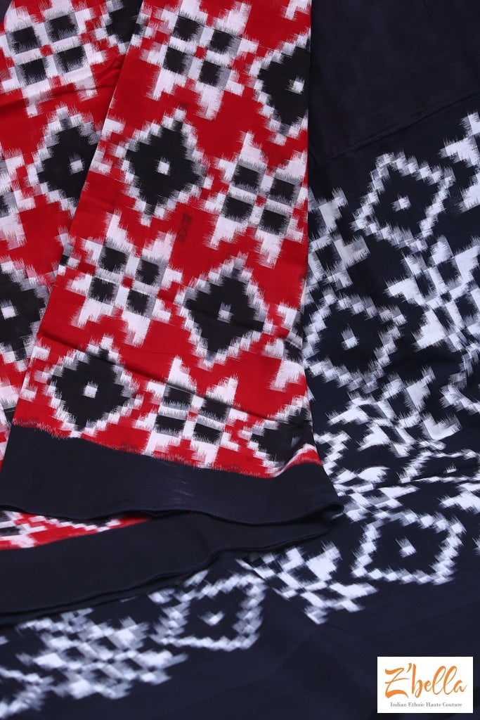 Red And Black Telia Rumal Handwoven Cotton Saree Saree