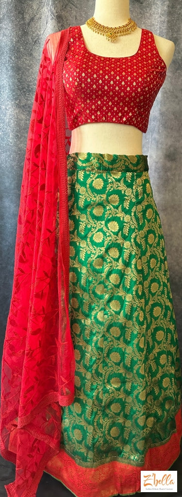 Red And Green Combo Silk Lehanga Lehanga