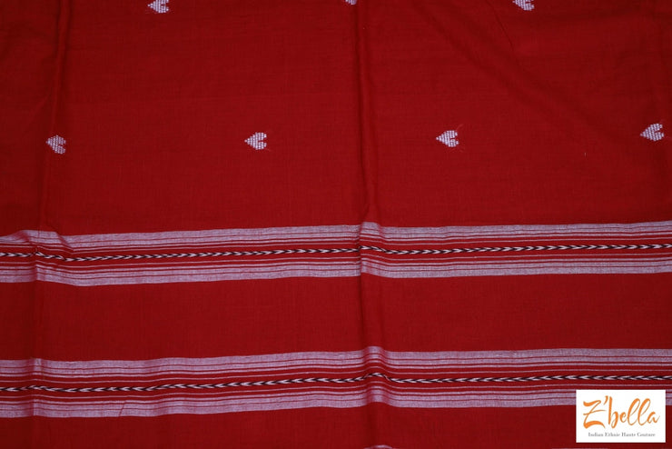 Red And White Combo Heart Weave Pure Handloom Cotton Saree With Bp Saree