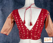 Red Banarsi Blouse With Sleeves Blouse