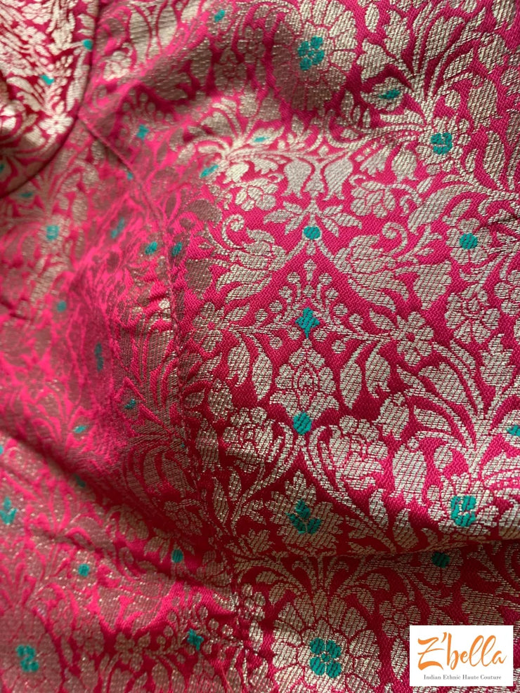 Red Brocade Blouse With Sleeves Blouse