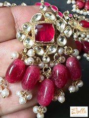 Red Color Kemp And Pachi Kundan Choker With Earring Necklace