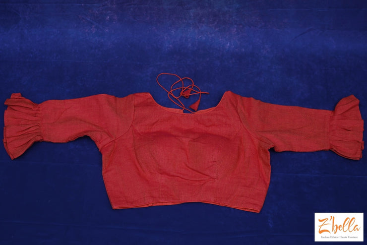 Red Cotton Blouse With Sleeve Pattern Blouse