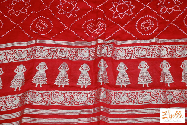 Red Modal Silk Bandihini Garchola Saree With Stitched Blouse Saree