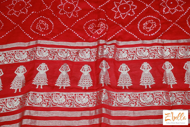 Red Modal Silk Bandihini Garchola Saree With Stitched Blouse Saree