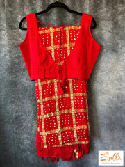 Red Gajji Silk Bandihini Garchola Saree With Stitched Blouse Saree