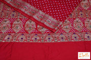Red Gajji Silk Bandini Saree With Banarsi Border Stitched Blouse Saree