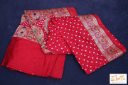 Red Gajji Silk Bandini Saree With Banarsi Border Stitched Blouse Saree