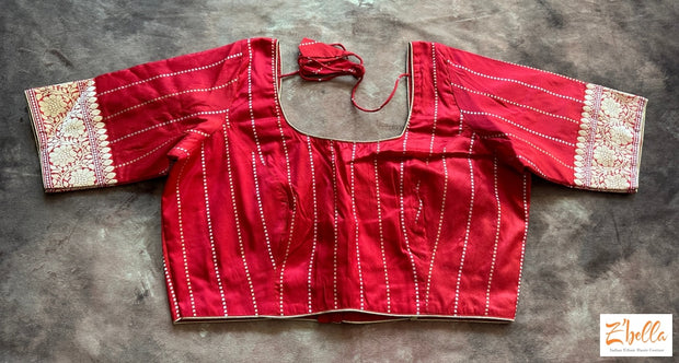 Red Katan Banarsi Saree With Silver And Gold Zari Weave Saree
