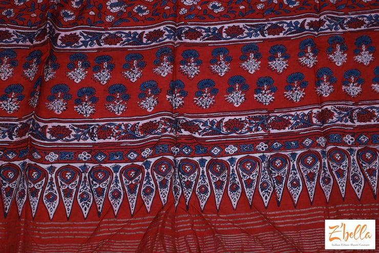 Red Orange Ajrak Dola Silk Saree With Stitched Blouse Saree