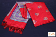 Red Semi Katan Saree With Stitched Blouse Saree