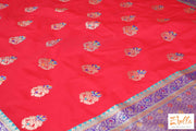 Red Semi Katan Saree With Stitched Blouse Saree