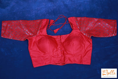 Red Silk Blouse With Antique Brocade Sleeves Blouse