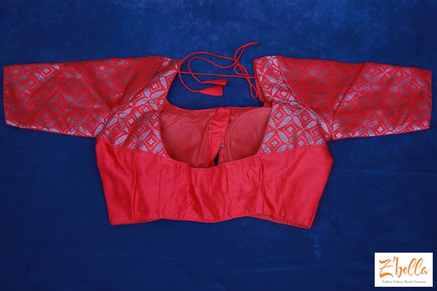 Red Silk Blouse With Antique Brocade Sleeves Blouse