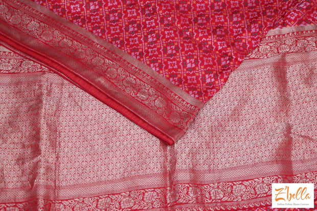Red Silk Saree With Pattola Weave Stitched Blouse Saree