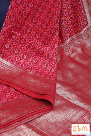 Red Silk Saree With Pattola Weave Stitched Blouse Saree