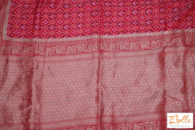 Red Silk Saree With Pattola Weave Stitched Blouse Saree