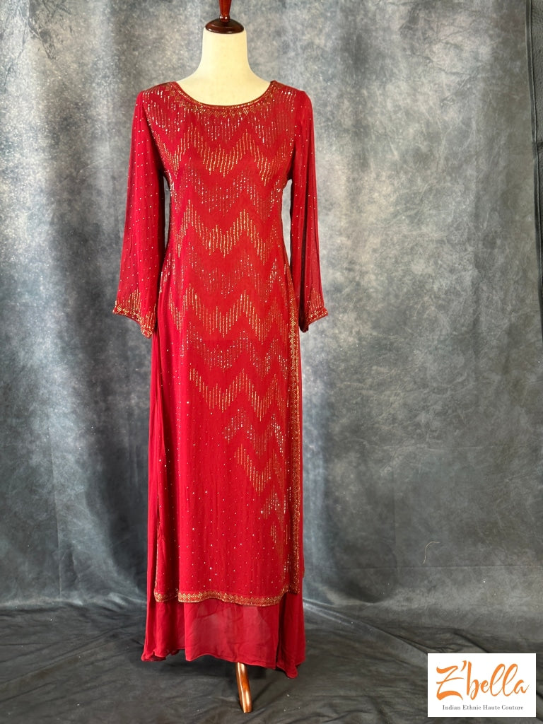 Reddish maroon color long dress with stone work – Z'Bella Couture
