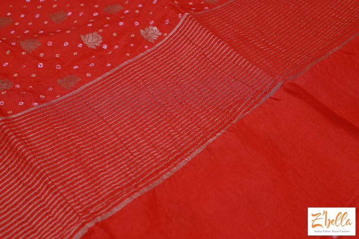 Reddish Orange Bandini Crepe Saree With Lotus Butta Bp Saree