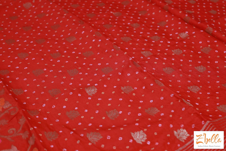 Reddish Orange Bandini Crepe Saree With Lotus Butta Bp Saree