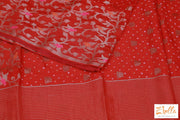 Reddish Orange Bandini Crepe Saree With Lotus Butta Bp Saree